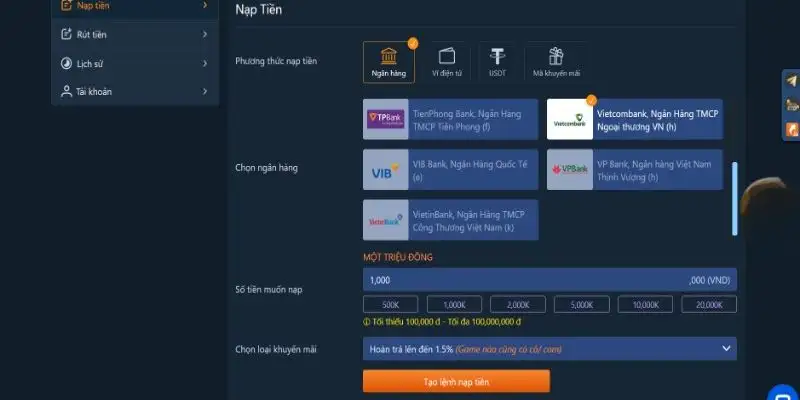 Các phương pháp nạp tiền được người chơi lựa chọn